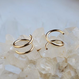 Gold Twist Earrings, 14k gold filled small spiral double hoop helix piercing, fake double hoop jewelry image 1