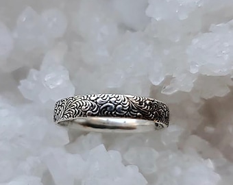 Silver Ring, patterned band, everyday sterling silver jewelry gift