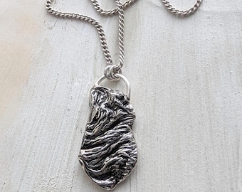 Sterling Silver Necklace, one of a kind abstract lost wax cast pendant tree bark