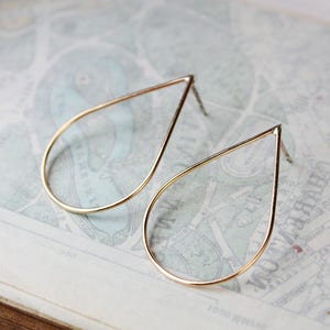 Gold teardrop earrings, 14k gold filled earrings, large hoop modern minimalist stud posts gift for wife girlfriend image 1