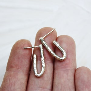 Sterling Silver Earrings, hammered hoops posts studs, oval hoops, boho j earrings gift for image 2