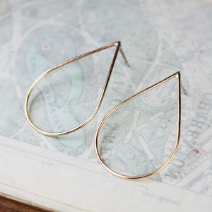 Gold teardrop earrings, 14k gold filled earrings, large hoop modern minimalist stud posts gift for wife girlfriend image 3