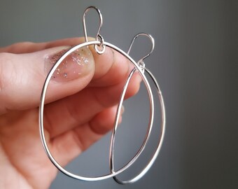 Sterling Silver round earrings, big dangle circle jewelry