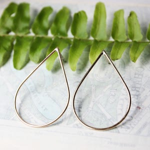 Gold teardrop earrings, 14k gold filled earrings, large hoop modern minimalist stud posts gift for wife girlfriend image 2