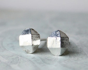 Sterling Silver Studs, Silver Earrings, cast crystal point herkimer diamond, minimalist modern gift for wife girlfriend