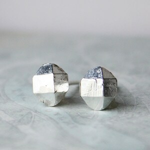 Sterling Silver Studs, Silver Earrings, cast crystal point herkimer diamond, minimalist modern gift for wife girlfriend