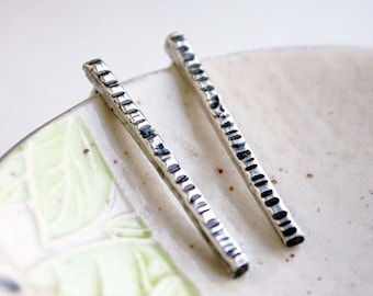 Silver bar earrings, sterling silver stick earrings, long silver jewelry, rustic minimalist earrings