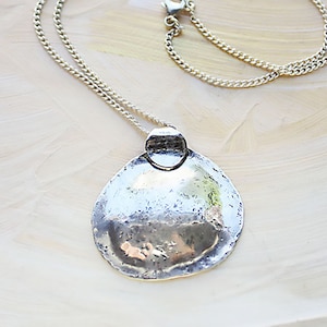 Sterling Silver Necklace, big silver pendant, organic round necklace, simple silver necklace, everyday necklace
