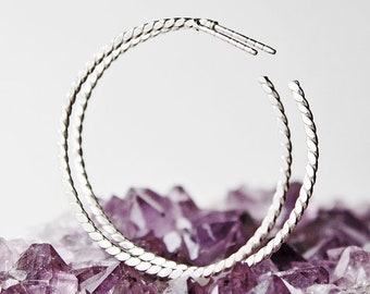 Sterling silver hoops, big .925 silver large hoop earrings, twisted textured beaded silver stud earrings