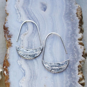 Silver Earrings, Sterling Silver Crescent Moon Hoops, Arc Earrings, Teardrop Hoop image 2