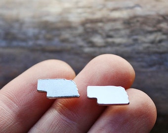 Sterling Silver Nebraska Earrings: Midwest State Studs Handmade
