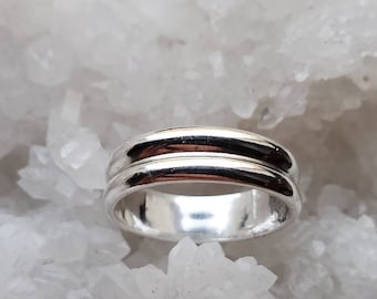 Sterling silver ring, double band artisan silver jewelry dual two pair