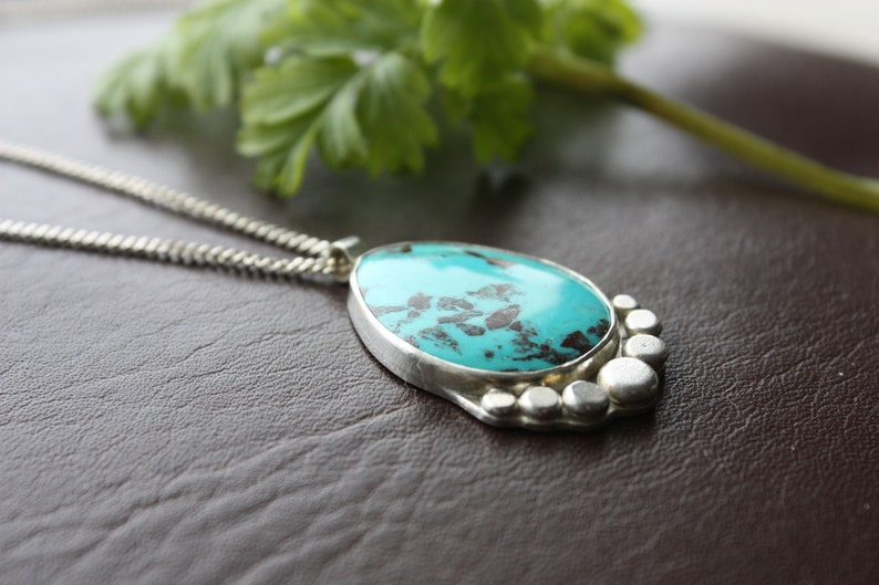 southwestern nature boho artisan jewelry gift for wife girlfriend sister stone pendant Turquoise Necklace Sterling silver jewelry