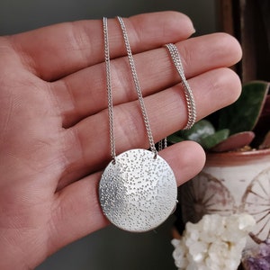 Stardust Necklace, sterling silver round disc pendant, moon necklace, lunar boho jewelry image 4