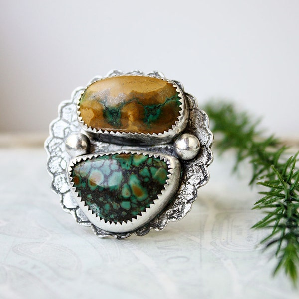 turquoise ring, double stone large ring, sterling silver turquoise statement ring, boho jewelry