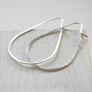 Silver Teardrop Hoops, sterling silver earrings, lightweight thin minimalist jewelry image 3