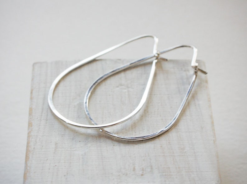 Silver Teardrop Hoops, sterling silver earrings, lightweight thin minimalist jewelry image 3