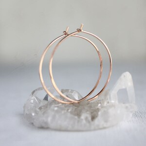 rose gold hoop earrings, 14k pink gold filled, medium gold hoops minimalist earrings image 6