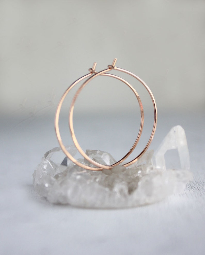 rose gold hoop earrings, 14k pink gold filled, medium gold hoops minimalist earrings image 6