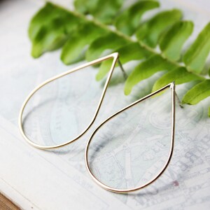 Gold teardrop earrings, 14k gold filled earrings, large hoop modern minimalist stud posts gift for wife girlfriend image 6