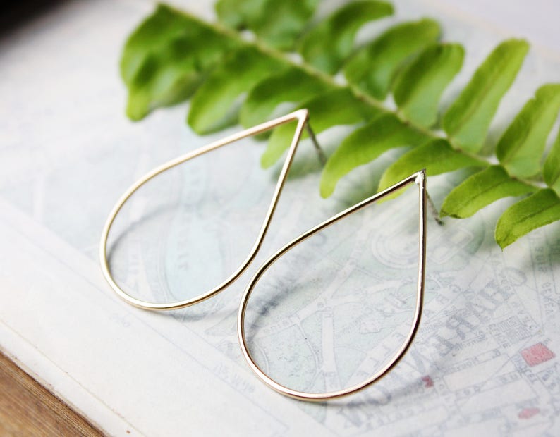 Gold teardrop earrings, 14k gold filled earrings, large hoop modern minimalist stud posts gift for wife girlfriend image 6