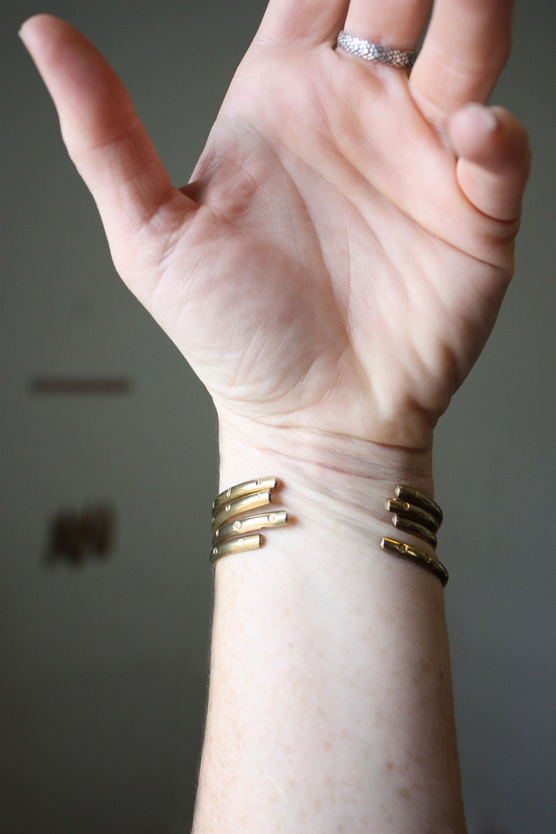 Brass Cuff Thin Brass Stamped Bracelet Open Cuff Golden Etsy