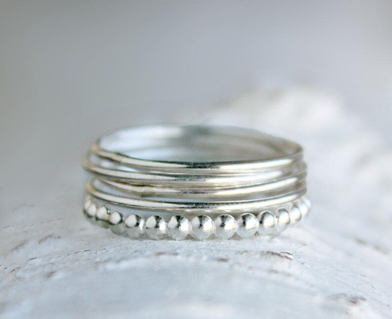 Sterling Silver Stacking Rings, skinny silver rings, knuckle ring set of 5, simple minimalist image 4