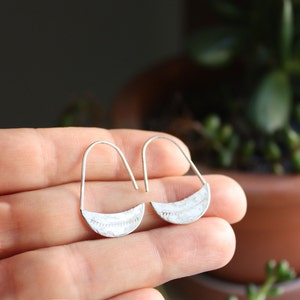 Silver Earrings, Sterling Silver Crescent Moon Hoops, Arc Earrings, Teardrop Hoop image 4