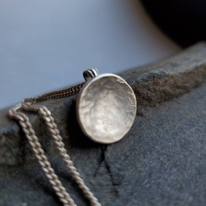 Full Moon Necklace, sterling silver hammered pendant, minimalist lunar celestial jewelry image 5