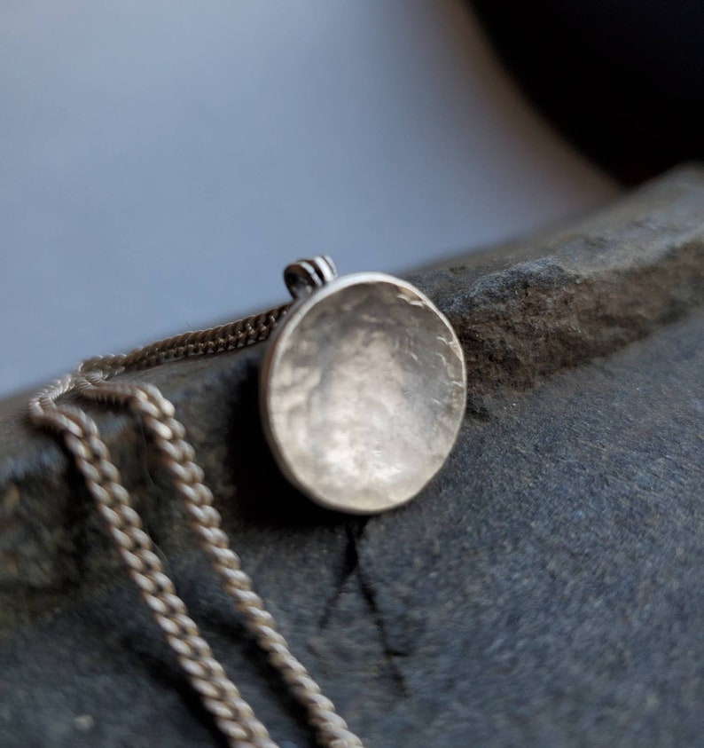 Full Moon Necklace, sterling silver hammered pendant, minimalist lunar celestial jewelry image 5