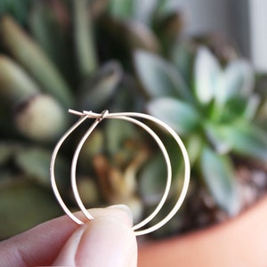 14k Gold Filled Hoop Earrings: Minimalist Thin Hoops, 1 Inch image 5
