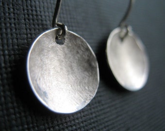 silver earrings, hammered silver jewelry, round circles gift under 50
