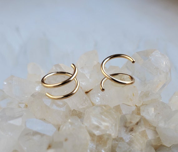 Gold Twist Earrings 14k Gold Filled Small Spiral Double Hoop 