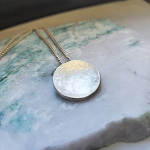 Full Moon Necklace, sterling silver hammered pendant, minimalist lunar celestial jewelry image 7