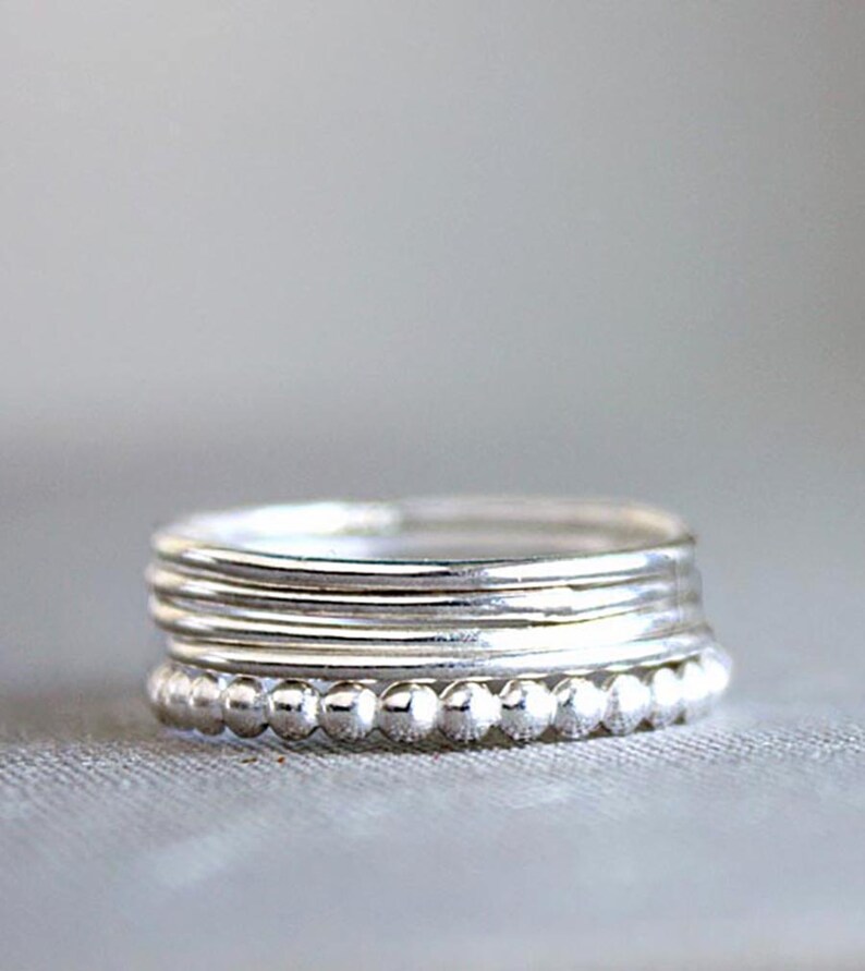 Sterling Silver Stacking Rings, skinny silver rings, knuckle ring set of 5, simple minimalist image 3