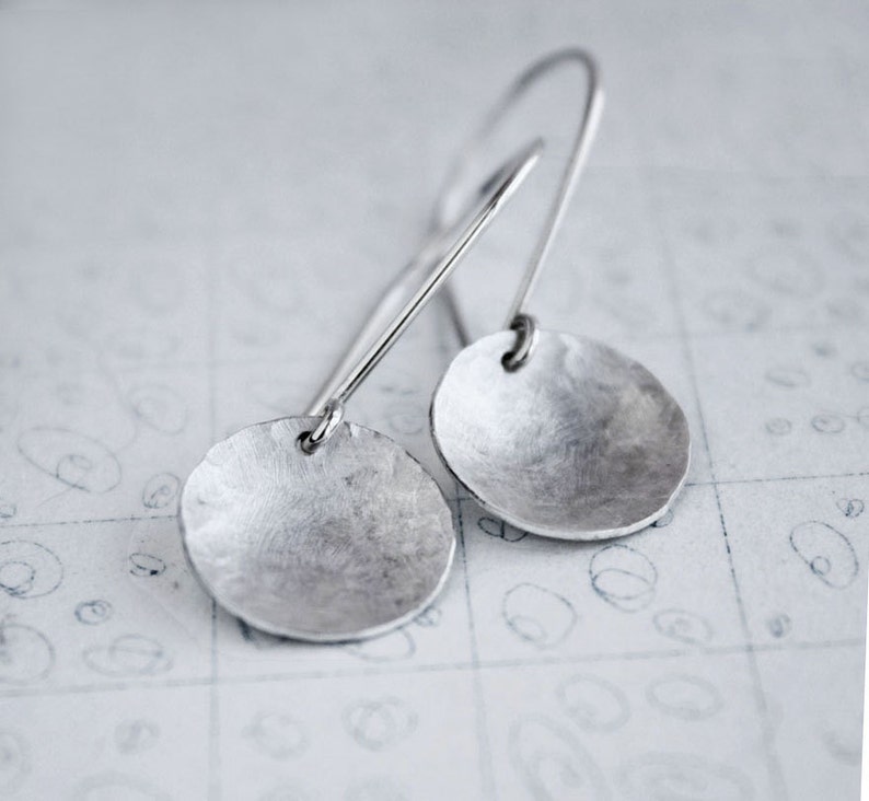 sterling silver earrings, hammered disc round circles, silver jewelry full moon, gift for wife image 3