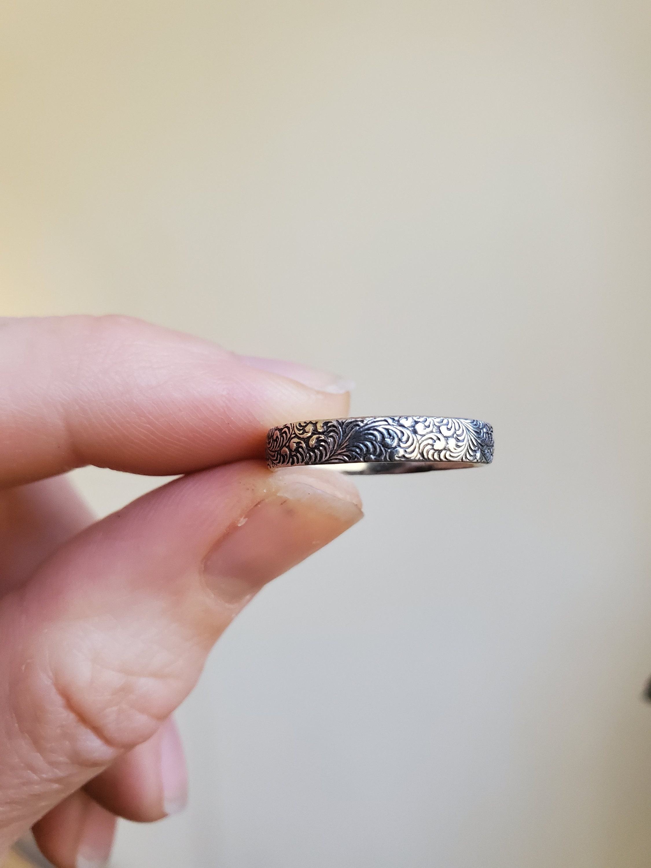 Silver Ring Patterned Silver Ring, Patterned Band, Everyday Sterling Silver Jewelry Gift - Etsy