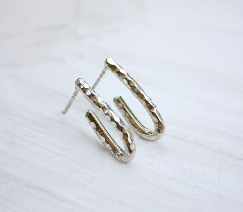 Sterling Silver Earrings, hammered hoops posts studs, oval hoops, boho j earrings gift for image 4