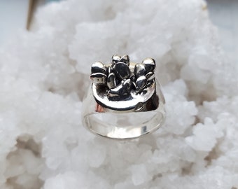 Silver Sedum ring, sterling silver jewelry, large bold chunky statement ring