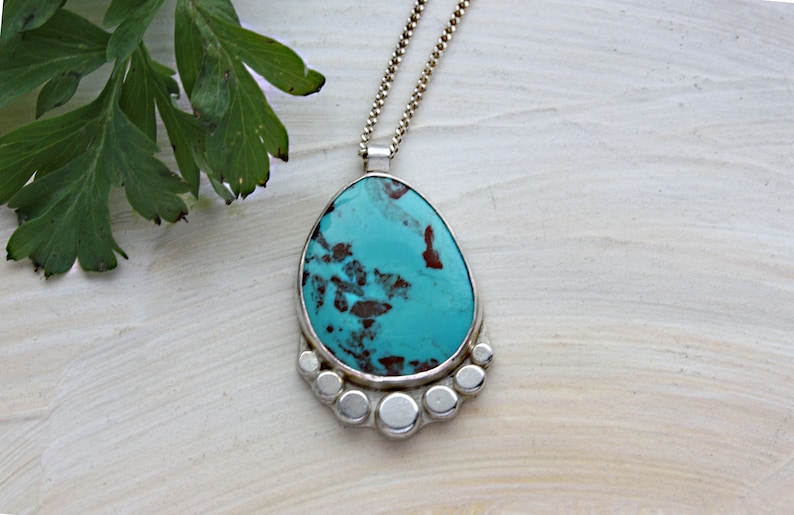 southwestern nature boho artisan jewelry gift for wife girlfriend sister stone pendant Turquoise Necklace Sterling silver jewelry