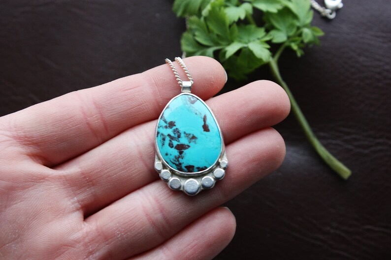 southwestern nature boho artisan jewelry gift for wife girlfriend sister stone pendant Turquoise Necklace Sterling silver jewelry