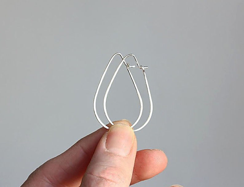Silver Teardrop Hoops, sterling silver earrings, lightweight thin minimalist jewelry image 1