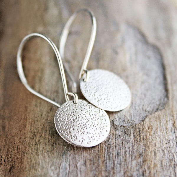 sterling silver earrings, round circle stardust pattern, everyday jewelry  gift for wife girlfriend