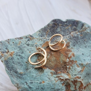 Gold Twist Earrings, 14k gold filled small spiral double hoop helix piercing, fake double hoop jewelry image 2