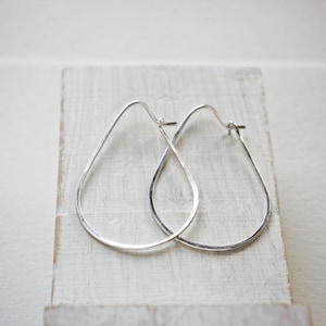 Silver Teardrop Hoops, sterling silver earrings, lightweight thin minimalist jewelry image 4