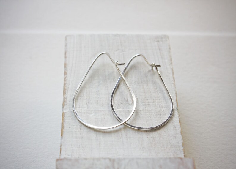 Silver Teardrop Hoops, sterling silver earrings, lightweight thin minimalist jewelry image 4