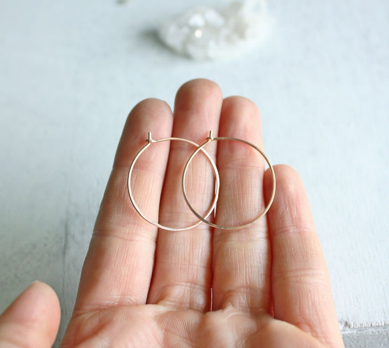 rose gold hoop earrings, 14k pink gold filled, medium gold hoops minimalist earrings image 4