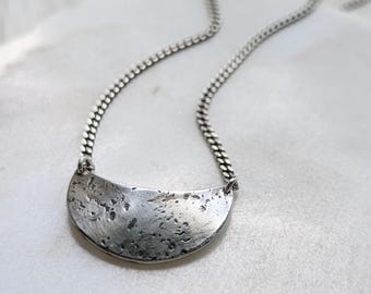 Oxidized Sterling Silver Crescent Moon Necklace: Handcrafted Everyday Pendant
