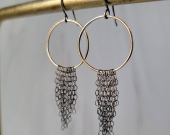 Gold and silver chain drop earrings