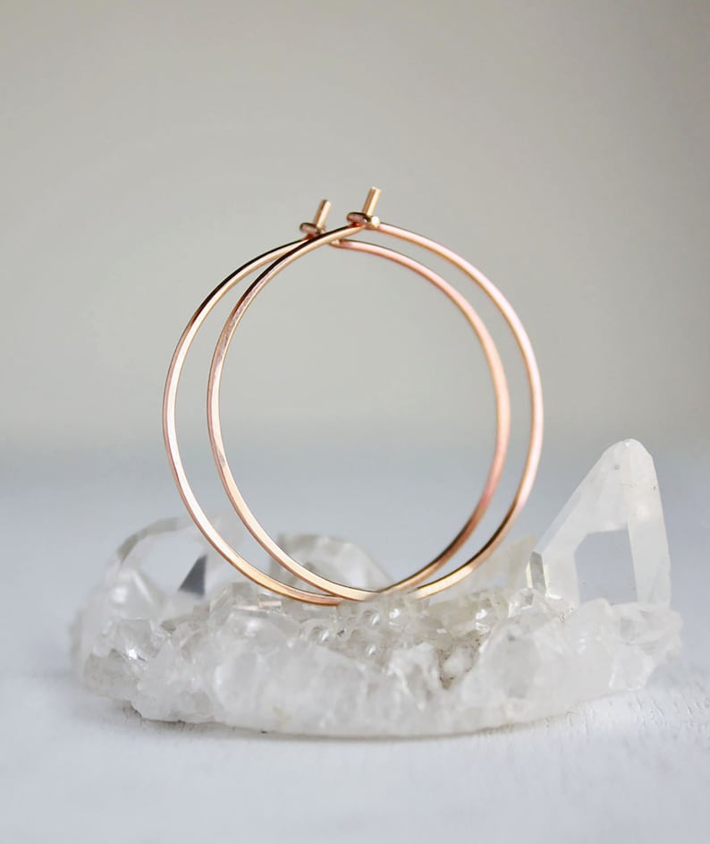 rose gold hoop earrings, 14k pink gold filled, medium gold hoops minimalist earrings image 1